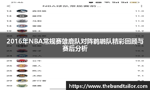 2016年NBA常规赛雄鹿队对阵鹈鹕队精彩回顾与赛后分析